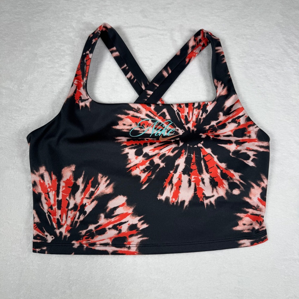 Nike Dri Fit Tie Dye Sports Bra Crop‎ Top Black Red Size M - Picture 2 of 8